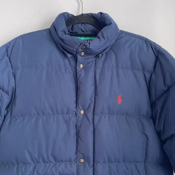 Polo Ralph Lauren duck down mock neck snap front puffer winter coat sz M